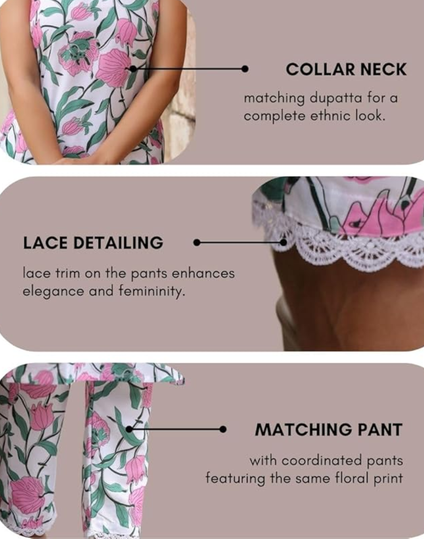 Sleeveless Print Kurta Set with Matching Pants - 50% OFF