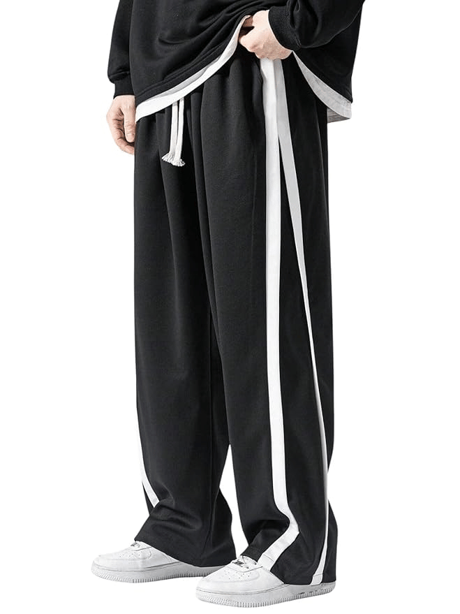 Men’s Relaxed Fit Track Pants with White Stripes
