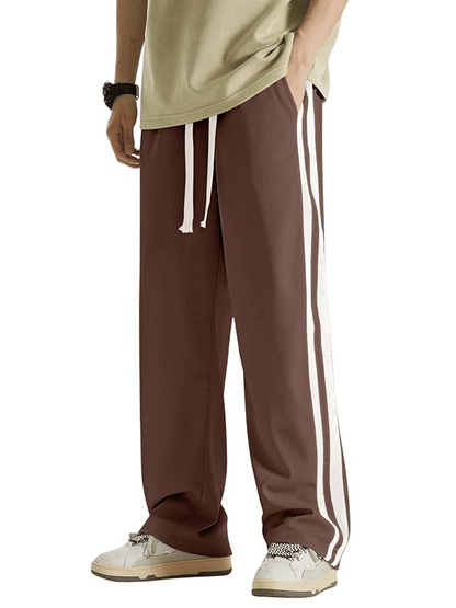 Men’s Brown Track Pants with White Dual Stripes – Relaxed Fit