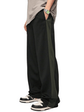 Men’s Black Track Pants with Dark Green Side Panel – Relaxed Fit