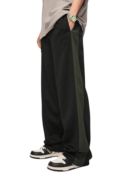 Men’s Black Track Pants with Dark Green Side Panel – Relaxed Fit