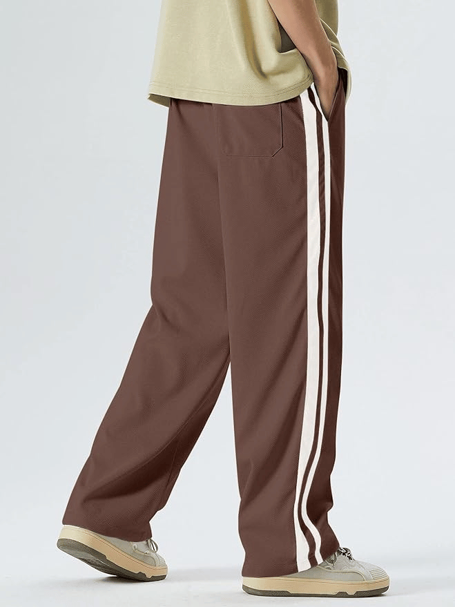 Men’s Brown Track Pants with White Dual Stripes – Relaxed Fit