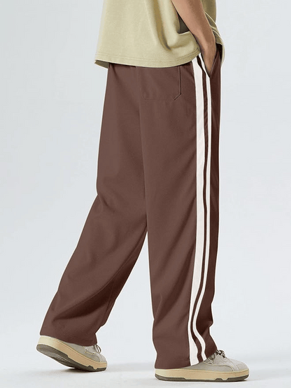 Men’s Brown Track Pants with White Dual Stripes – Relaxed Fit