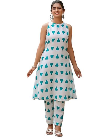 Sleeveless Print Kurta Set with Matching Pants - 50% OFF
