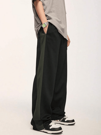 Men’s Black Track Pants with Dark Green Side Panel – Relaxed Fit