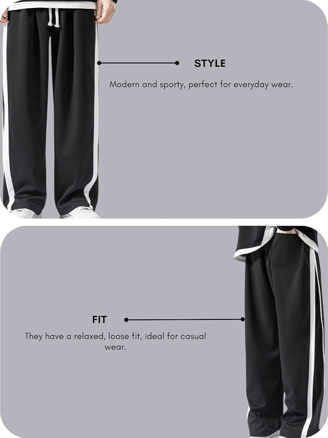 Men’s Relaxed Fit Track Pants with White Stripes