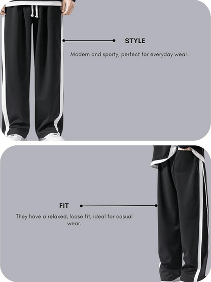 Men’s Relaxed Fit Track Pants with White Stripes