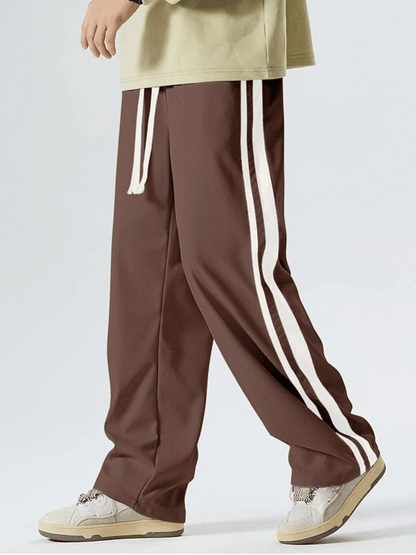 Men’s Brown Track Pants with White Dual Stripes – Relaxed Fit