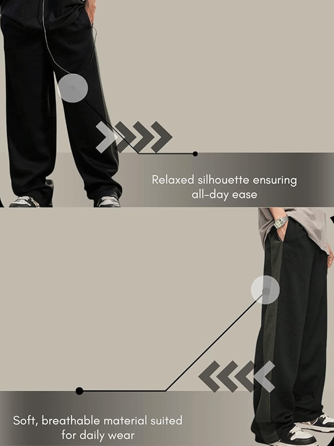 Men’s Black Track Pants with Dark Green Side Panel – Relaxed Fit
