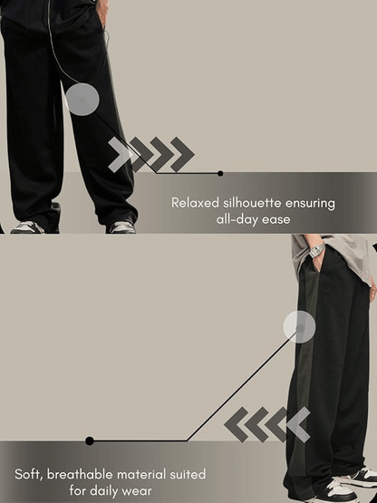Men’s Black Track Pants with Dark Green Side Panel – Relaxed Fit