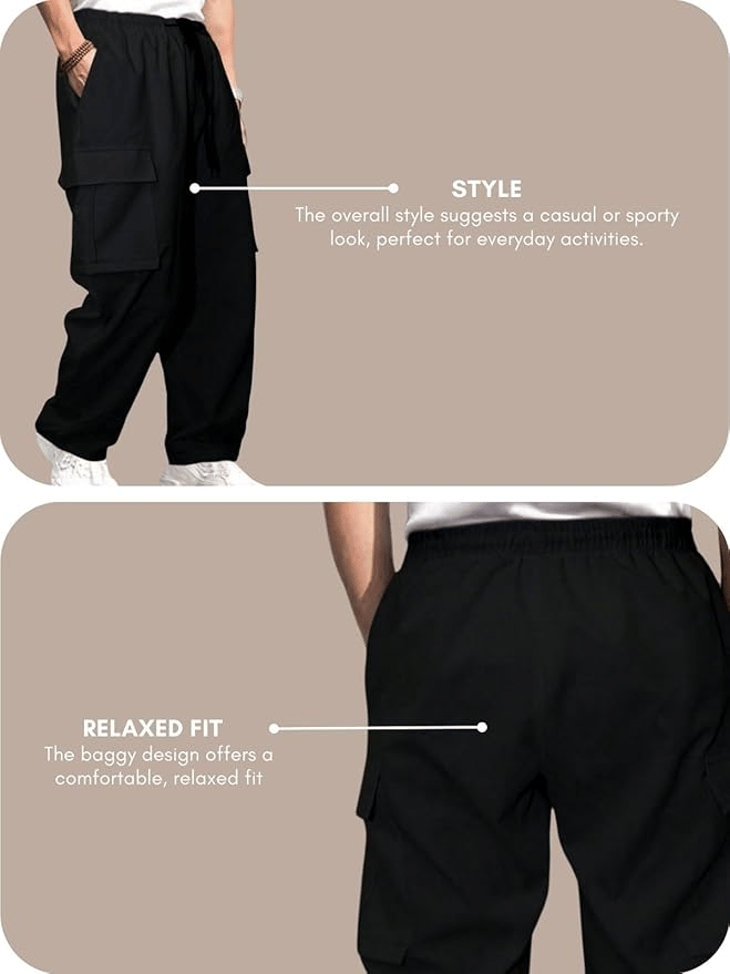 Relaxed Fit Black Cargo Pants