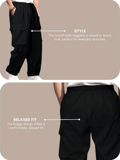 Relaxed Fit Black Cargo Pants