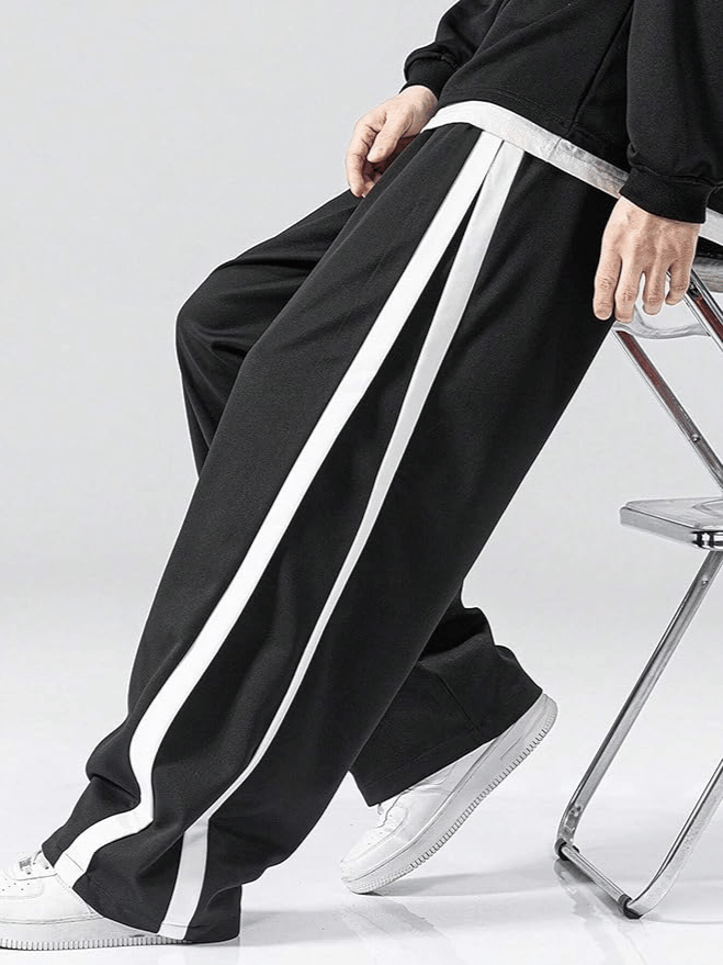 Men’s Relaxed Fit Track Pants with White Stripes