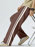 Men’s Brown Track Pants with White Dual Stripes – Relaxed Fit