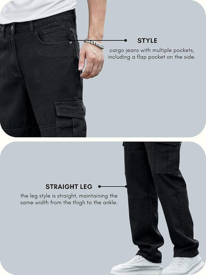 Men's Black Cargo Jeans – Straight Leg | Relaxed Fit