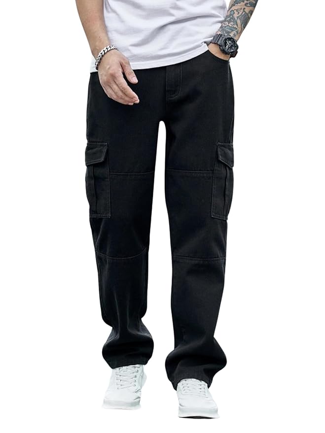 Men's Black Cargo Jeans – Straight Leg | Relaxed Fit