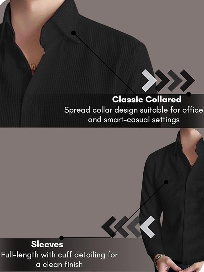 Men’s Black Textured Shirt – Classic Fit | Office to Casual Ready