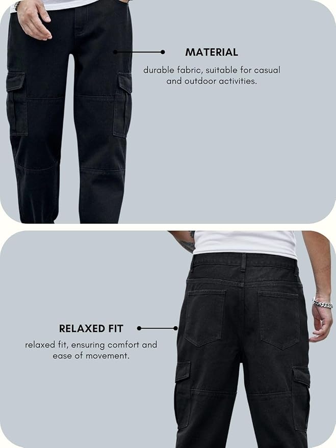 Men's Black Cargo Jeans – Straight Leg | Relaxed Fit