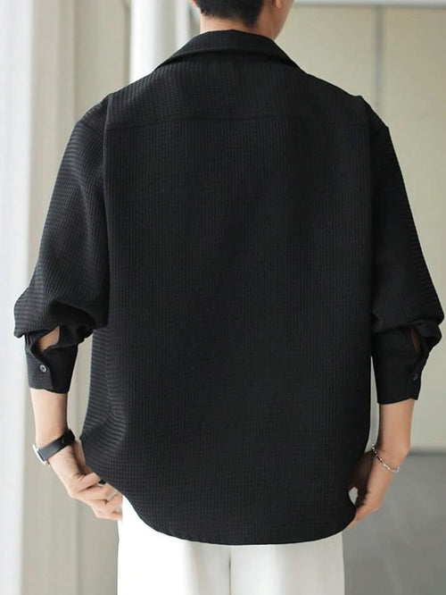 Men’s Black Textured Shirt – Classic Fit | Office to Casual Ready