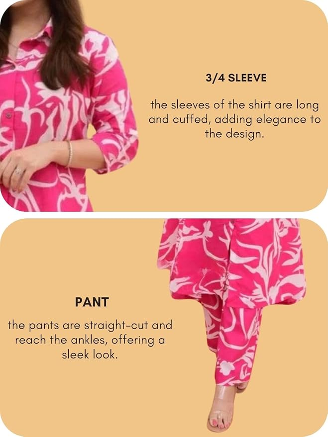 Women’s Pink Abstract Printed Kurta Set – Rayon Kurta with Straight Pants