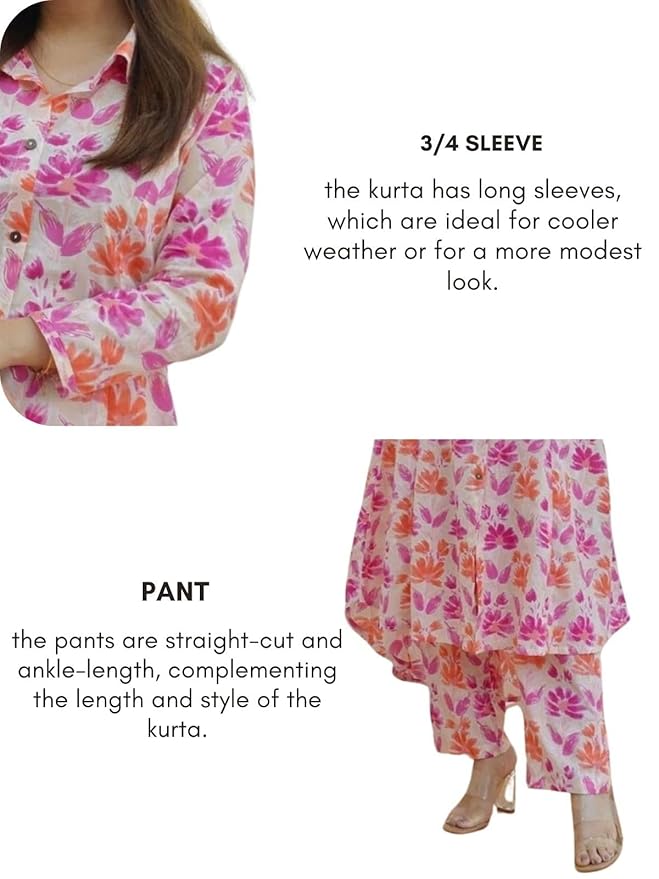 Floral Anarkali Kurta Set with Straight Pants – Rayon Fabric, 3/4 Sleeves