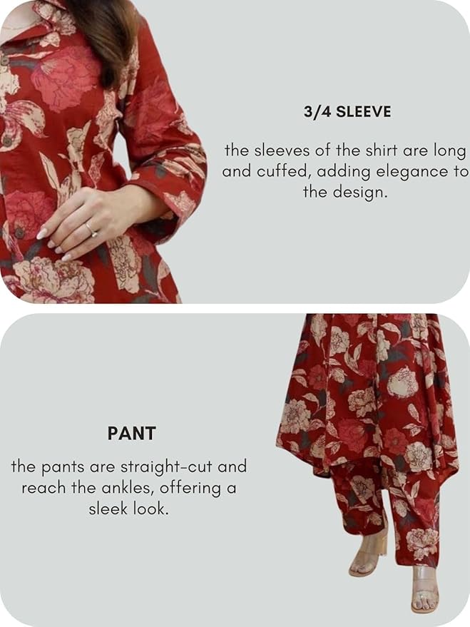 Red Floral Anarkali Kurta Set with Straight Pants