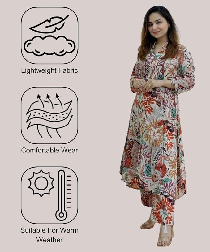 Multicolor Printed Anarkali Kurta Set with Straight Pants