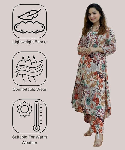 Multicolor Printed Anarkali Kurta Set with Straight Pants