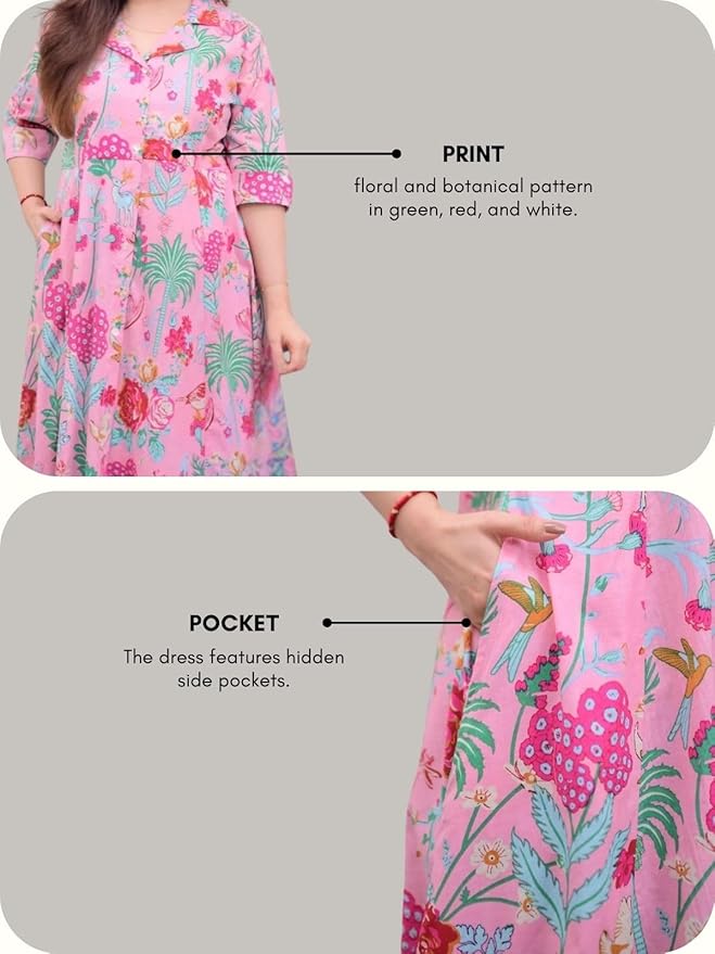 Soft Cotton Floral Printed Rayon Midi Dress with Pockets