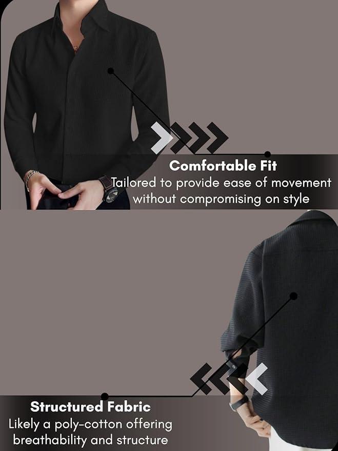 Men’s Black Textured Shirt – Classic Fit | Office to Casual Ready