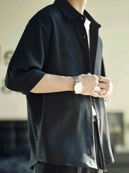 Men’s Black Textured Shirt – Classic Fit | Office to Casual Ready