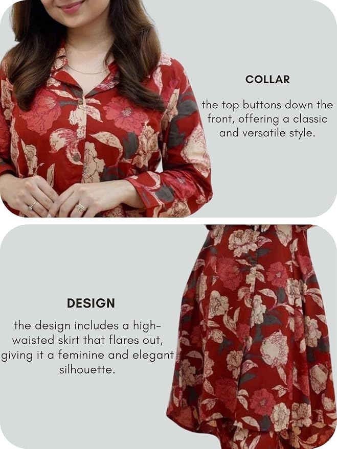 Red Floral Anarkali Kurta Set with Straight Pants