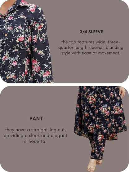 Women’s Black Floral Kurta Set – Rayon Kurta with Matching Pants