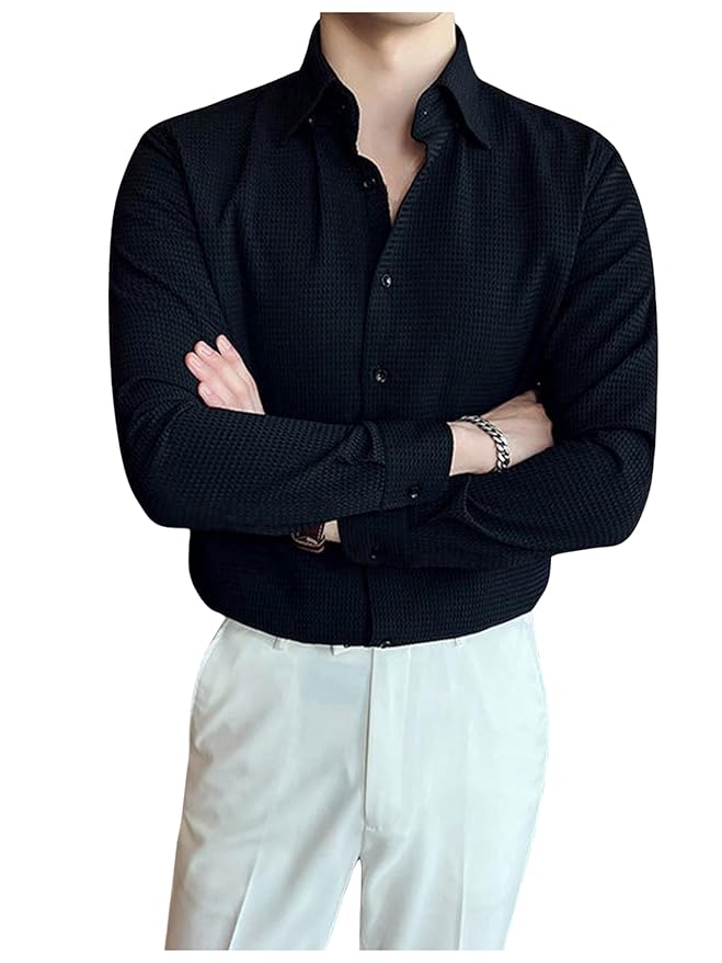 Men’s Black Textured Shirt – Classic Fit | Office to Casual Ready