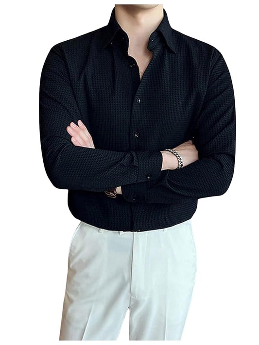 Men’s Black Textured Shirt – Classic Fit | Office to Casual Ready