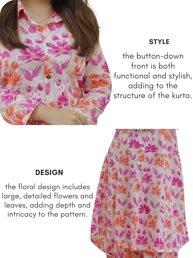 Floral Anarkali Kurta Set with Straight Pants – Rayon Fabric, 3/4 Sleeves