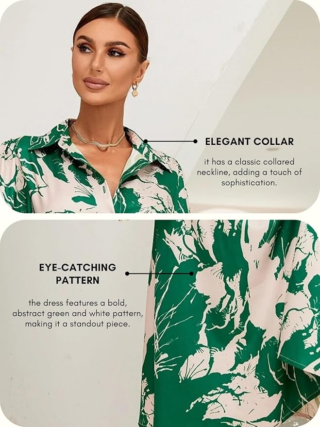 Soft Cotton Abstract Print Satin Midi Dress with Tie Waist