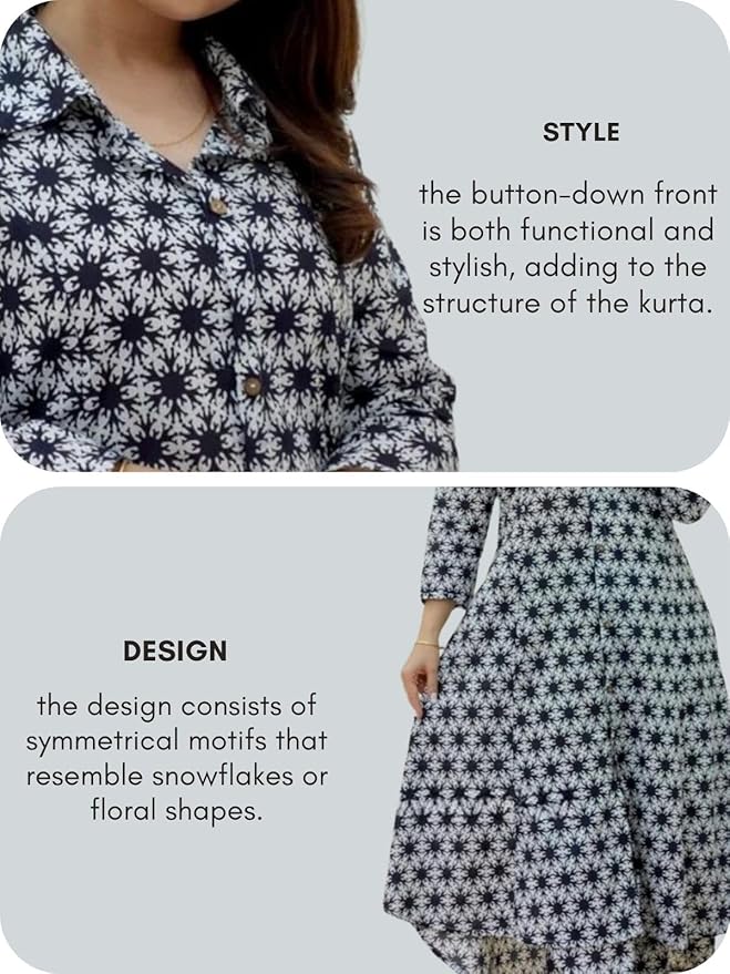 Black & White Floral Kurta Set with Straight Pants