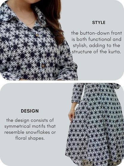 Black & White Floral Kurta Set with Straight Pants