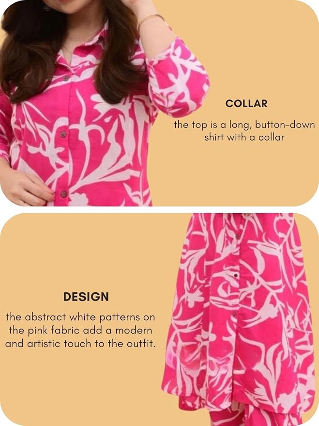 Women’s Pink Abstract Printed Kurta Set – Rayon Kurta with Straight Pants