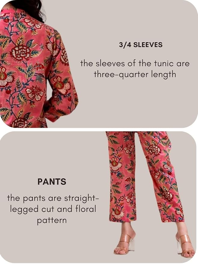 Women’s Pink Floral Kurta Set – Rayon Printed Kurta with Straight Pants