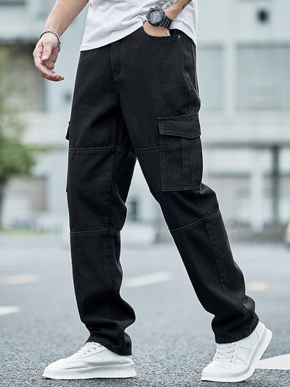 Men's Black Cargo Jeans – Straight Leg | Relaxed Fit