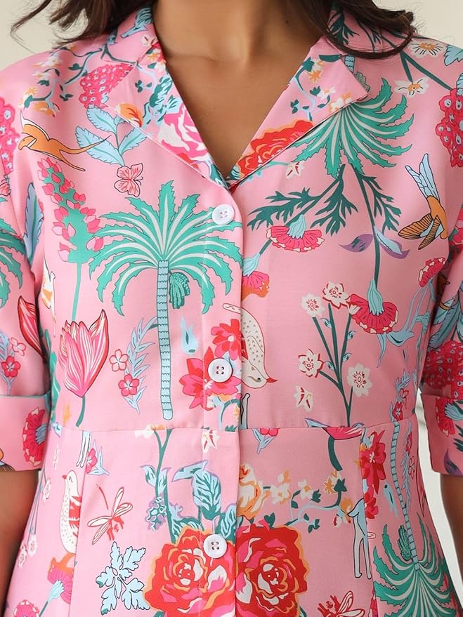 Soft Cotton Floral Printed Rayon Midi Dress with Pockets