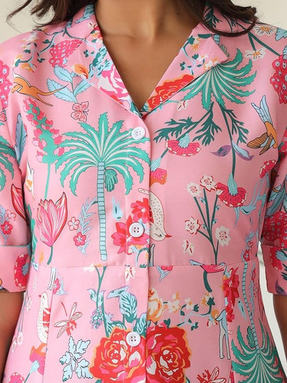 Soft Cotton Floral Printed Rayon Midi Dress with Pockets