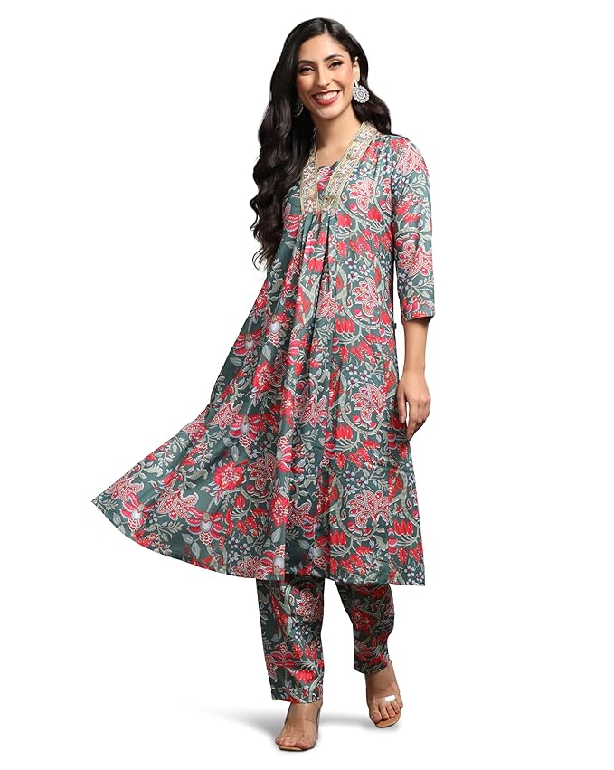 Soft Cotton Alia Cut Floral Kurta Set with Pant