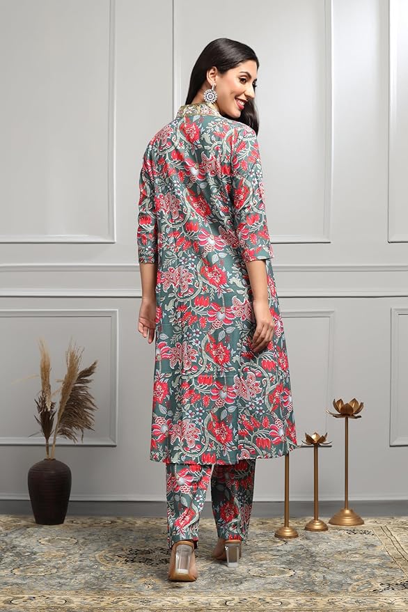 Soft Cotton Alia Cut Floral Kurta Set with Pant