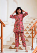 Women’s Pink Floral Kurta Set – Rayon Printed Kurta with Straight Pants