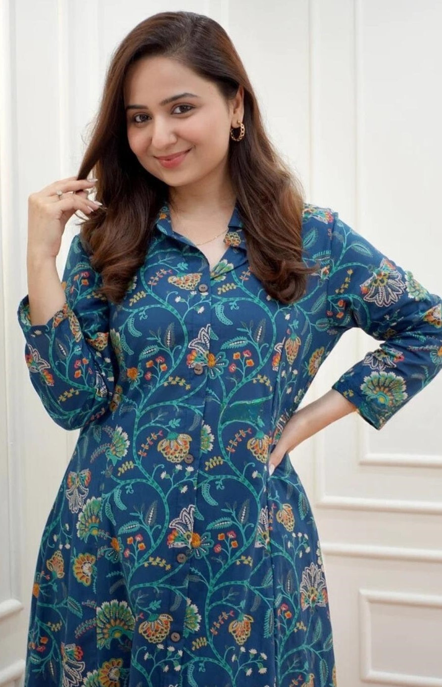 Women’s Floral Printed Kurta Set – Rayon Kurta with Straight Pants