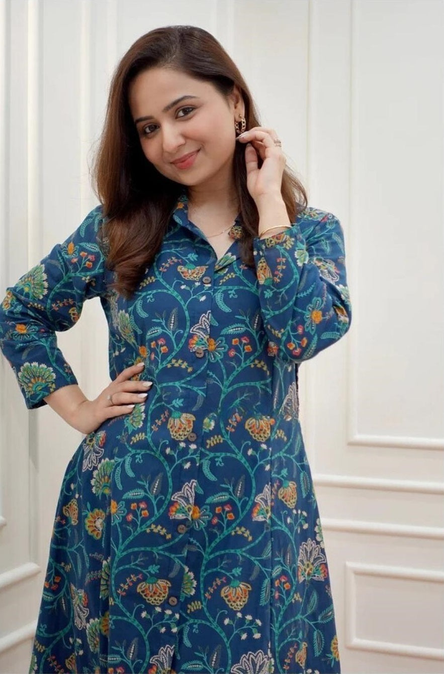 Women’s Floral Printed Kurta Set – Rayon Kurta with Straight Pants