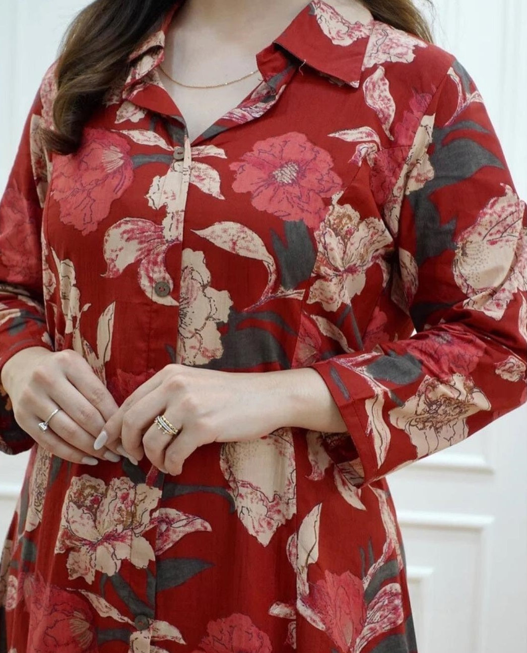 Red Floral Anarkali Kurta Set with Straight Pants